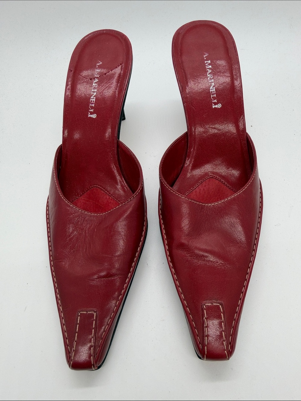 A. Marinelli Burgundy Leather Pointed Toe Slip-On Mules 9N